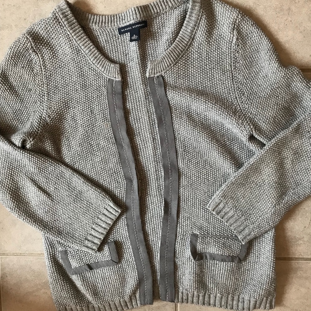 Gray sparkle ribbon trim cardigan